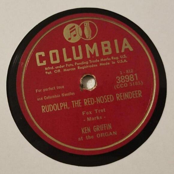 3/$25 Ken Griffin 78 RPM Here Comes Santa Claus / Rudolph Columbia 38981 - Picture 4 of 5